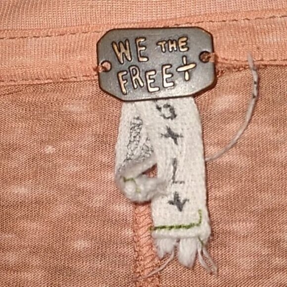 Free People Pearls Raw Edge Orange V-Neck Burnout T-shirt - Picture 5 of 6